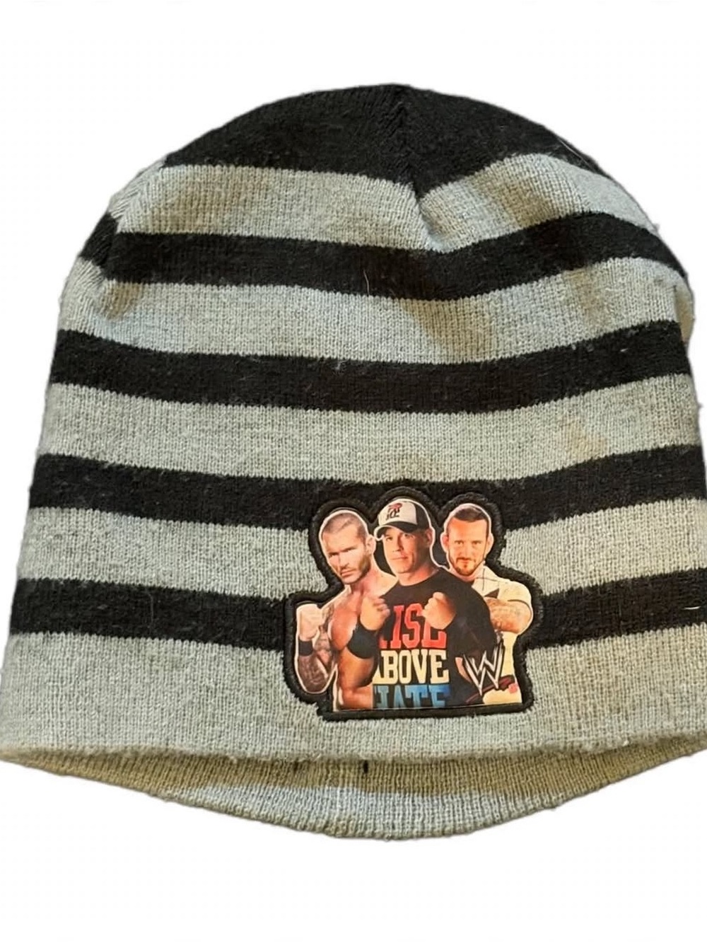 WWE Rise Above Hate Youth OSFM Black Gray Striped Knit Beanie
